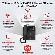 Telefone IP Fanvil V60P 4 Linhas SIP, Tela Colorida 2,4" e PoE - miniatura 5